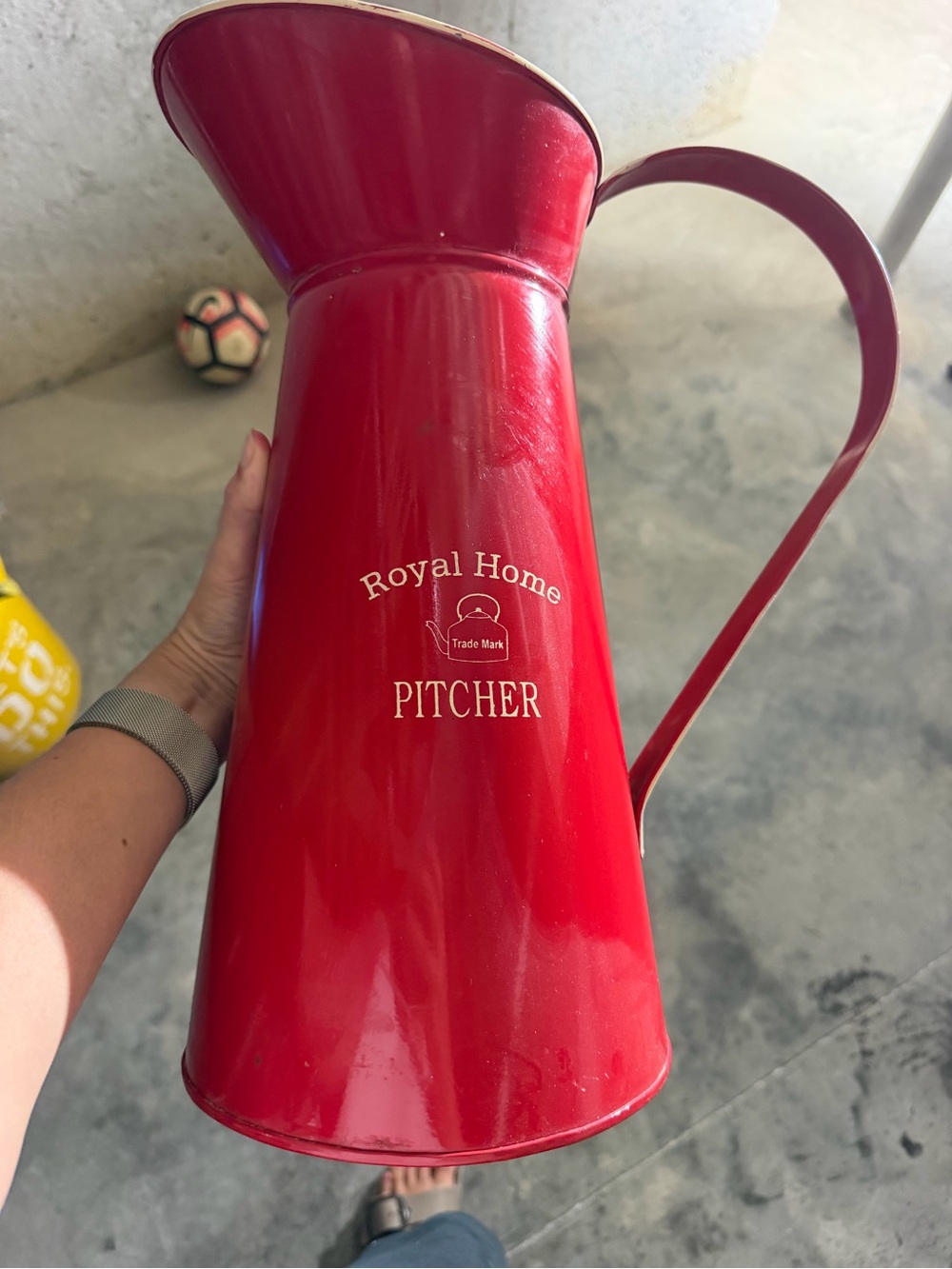 Red Metal Pitcher - Decorative & Functional